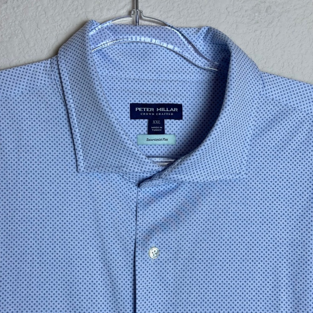 NEW Peter Millar Crown Crafted Excursionist Flex Blue Diamond Shirt XXL